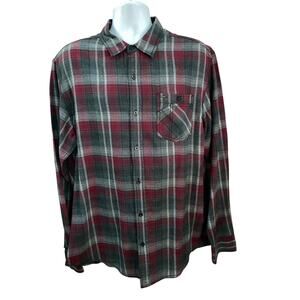 SPLIT CO Plaid Shirt Size L Red Gray Black Button-Up Long Sleeve Casual